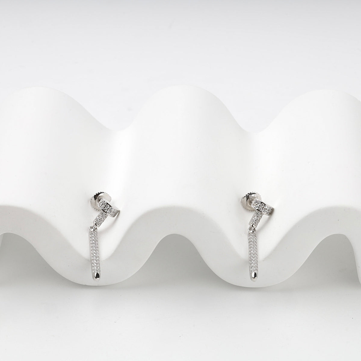 Rhodium-Plated Silver 925 Cubic Zirconia Bar Drop Earrings | Ukrainian Jewelry