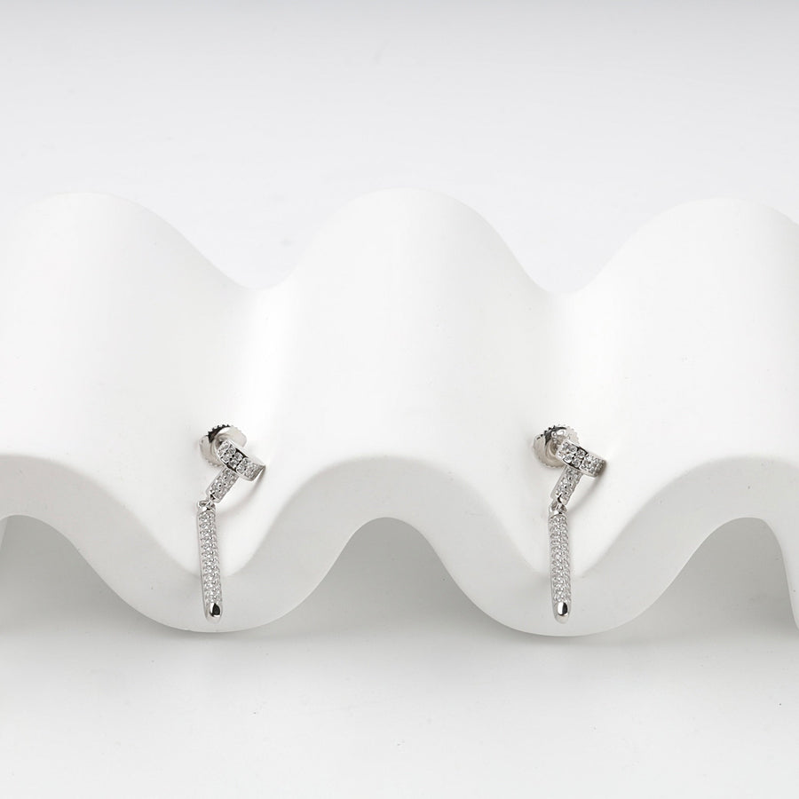 Rhodium-Plated Silver 925 Cubic Zirconia Bar Drop Earrings | Ukrainian Jewelry