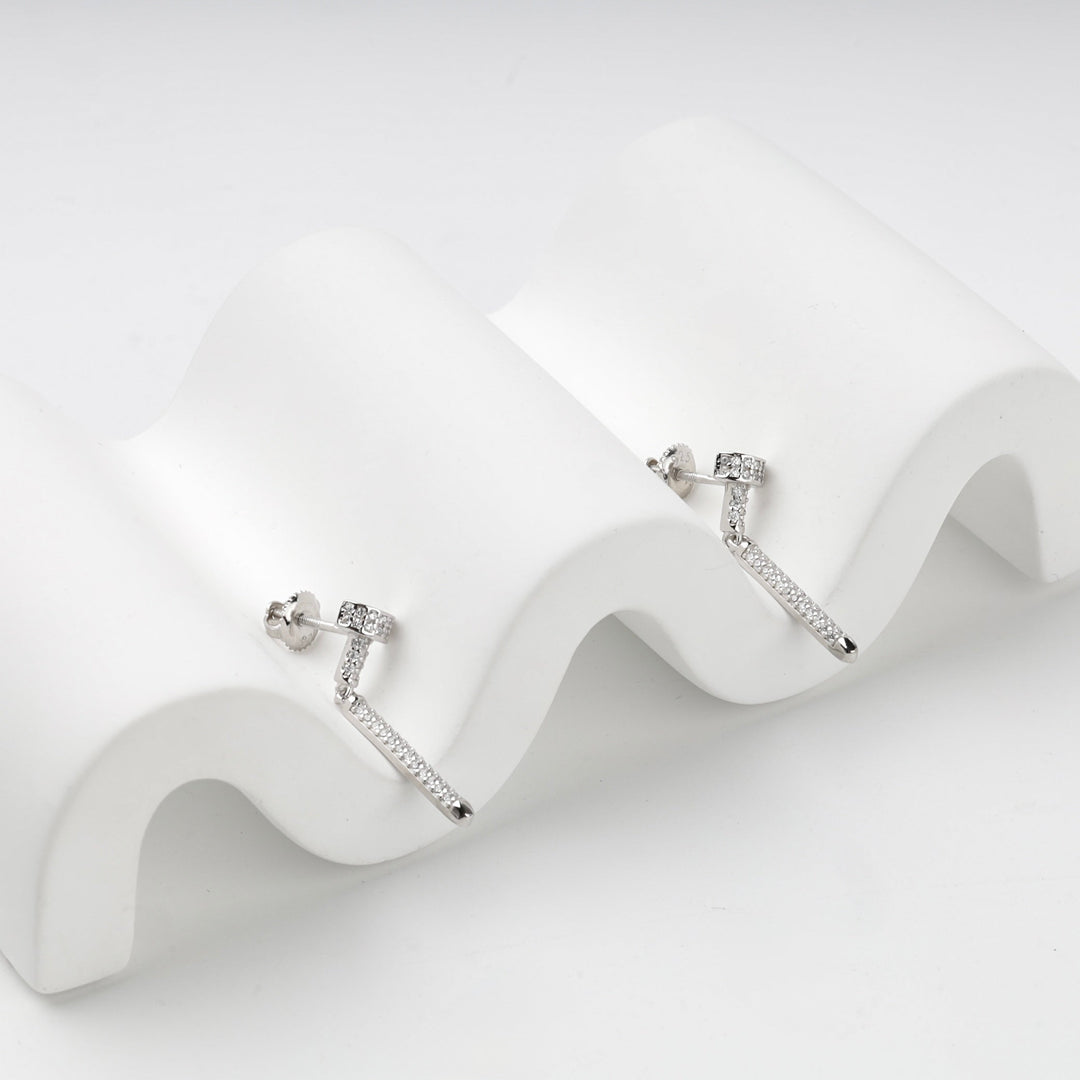 Rhodium-Plated Silver 925 Cubic Zirconia Bar Drop Earrings | Ukrainian Jewelry