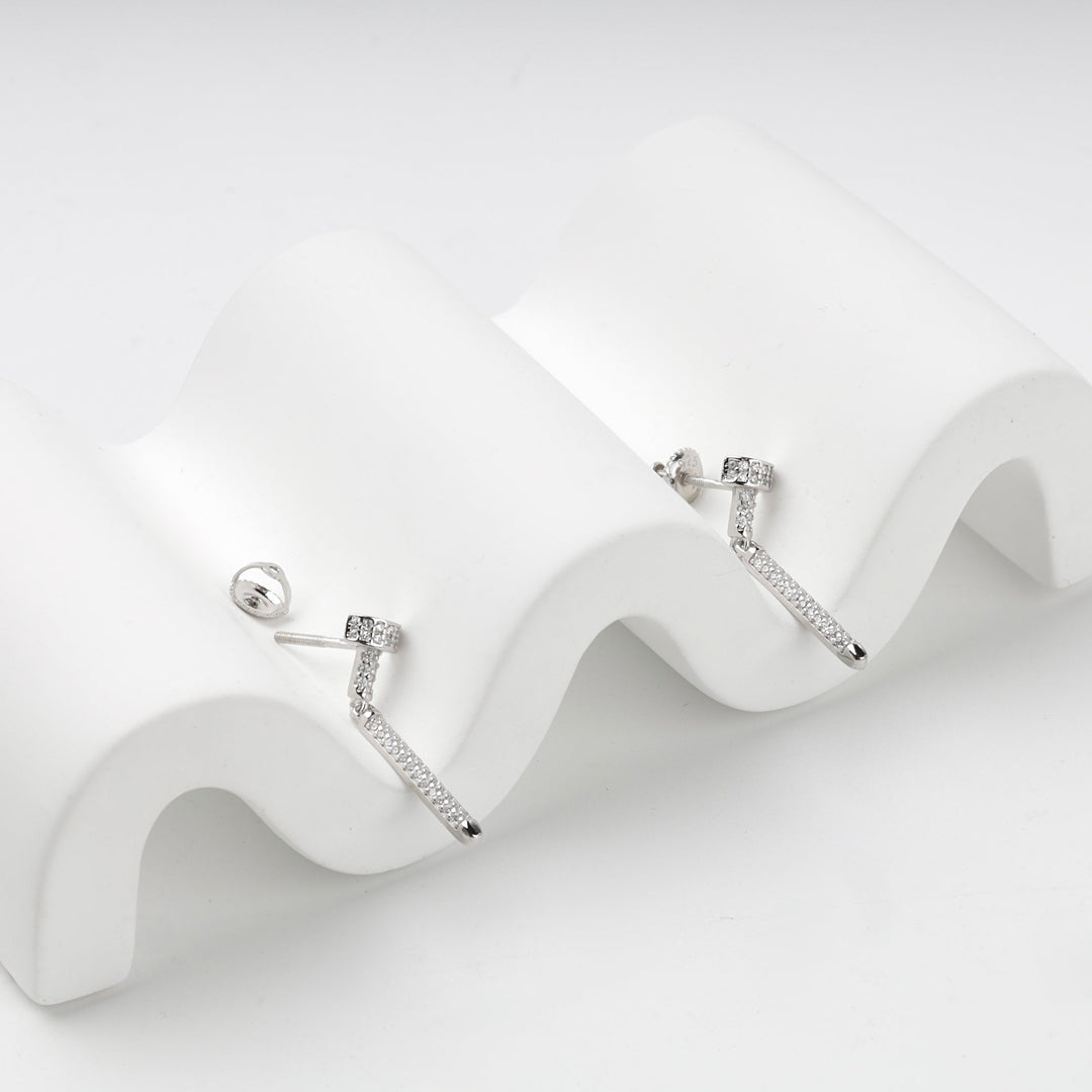 Rhodium-Plated Silver 925 Cubic Zirconia Bar Drop Earrings | Ukrainian Jewelry