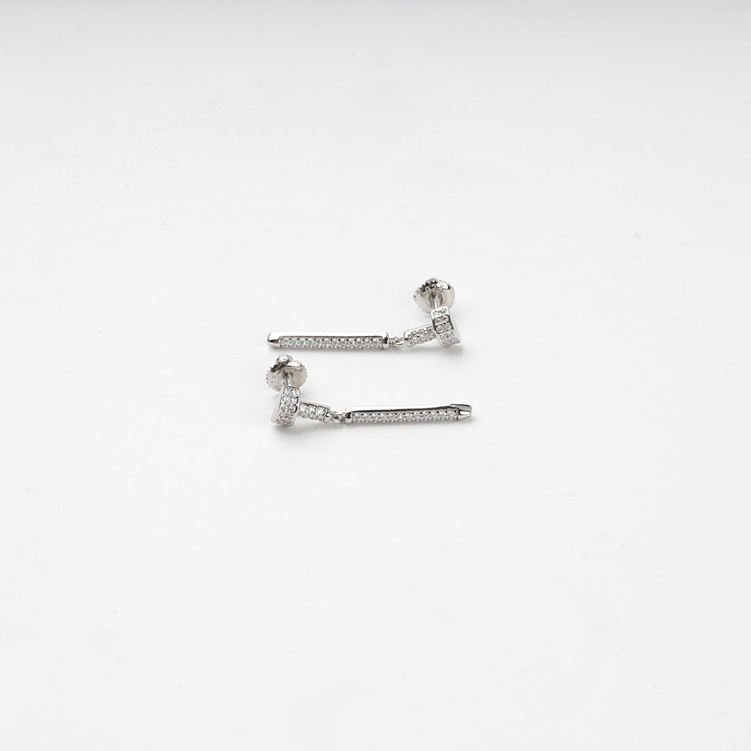 Rhodium-Plated Silver 925 Cubic Zirconia Bar Drop Earrings | Ukrainian Jewelry