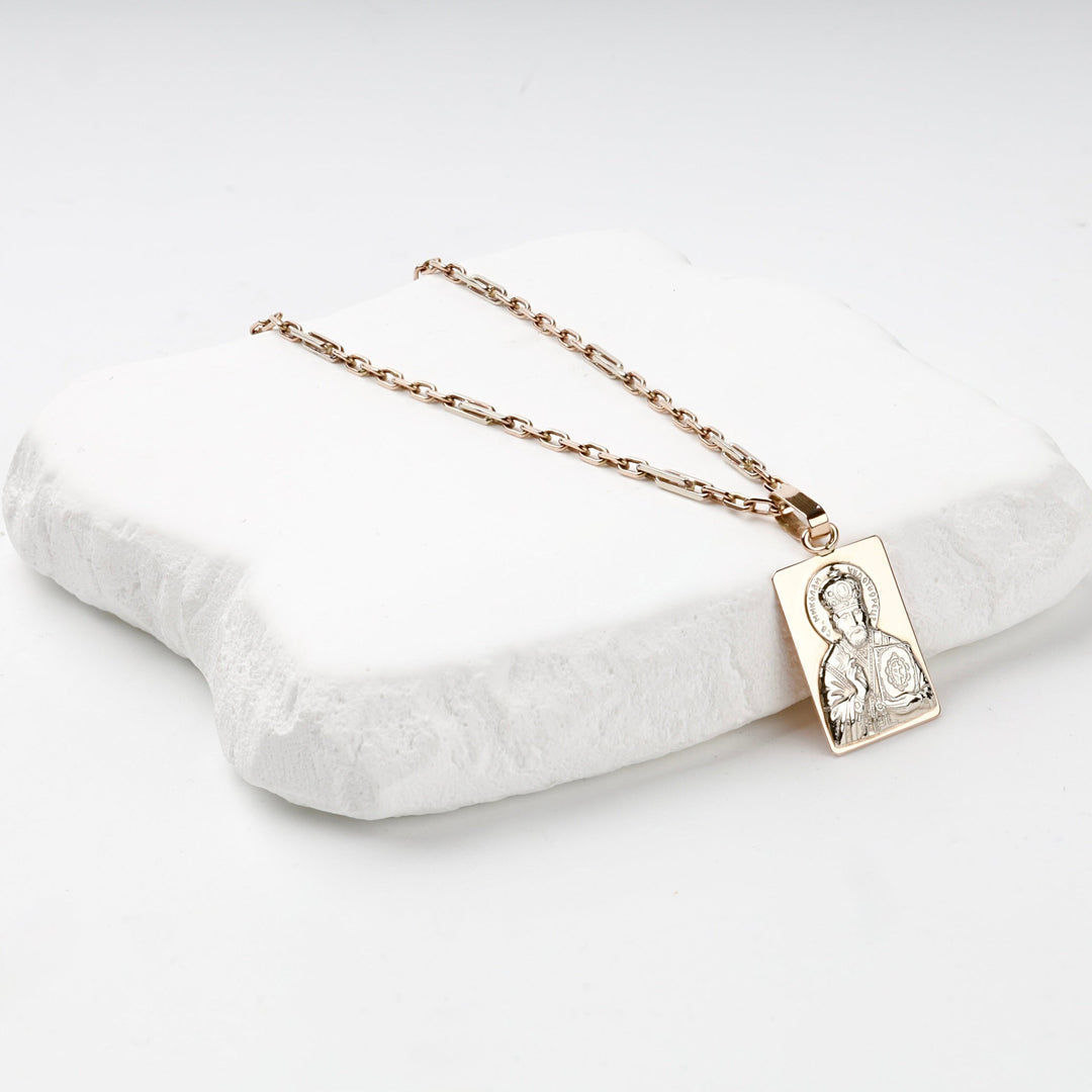 Two-Tone Gold 14K (585) Saint Nicholas Icon Pendant | Ukrainian Jewelry