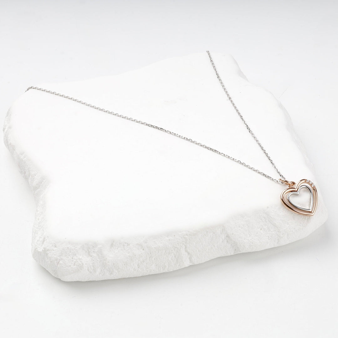 Two-Tone Gold 14K (585) Cubic Zirconia Open Heart Pendant | Ukrainian Jewelry