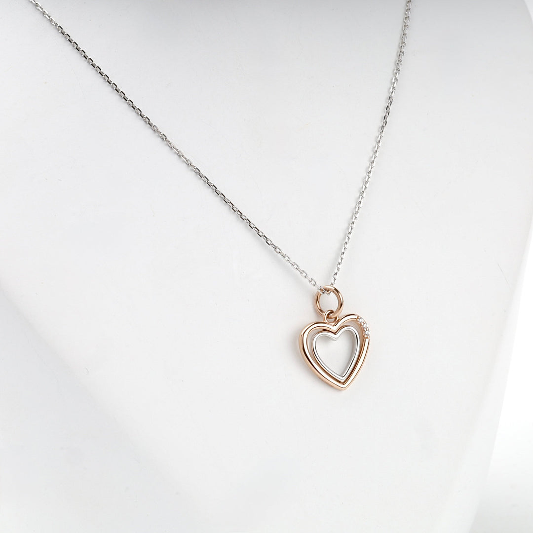 Two-Tone Gold 14K (585) Cubic Zirconia Open Heart Pendant | Ukrainian Jewelry