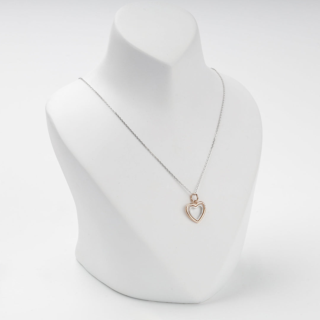 Two-Tone Gold 14K (585) Cubic Zirconia Open Heart Pendant | Ukrainian Jewelry