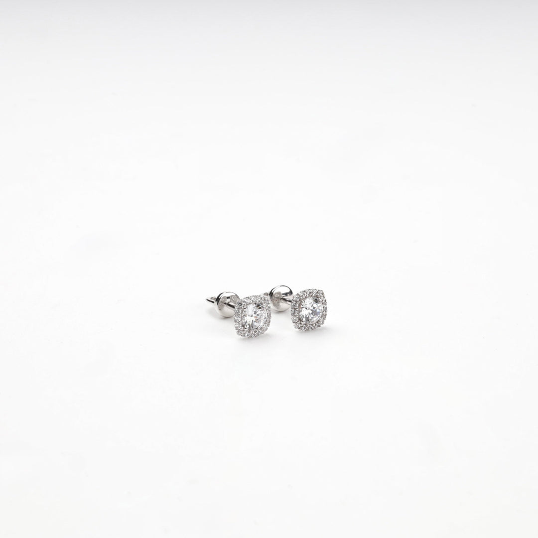 White Gold 14K (585) Cubic Zirconia Halo Stud Earrings | Ukrainian Jewelry