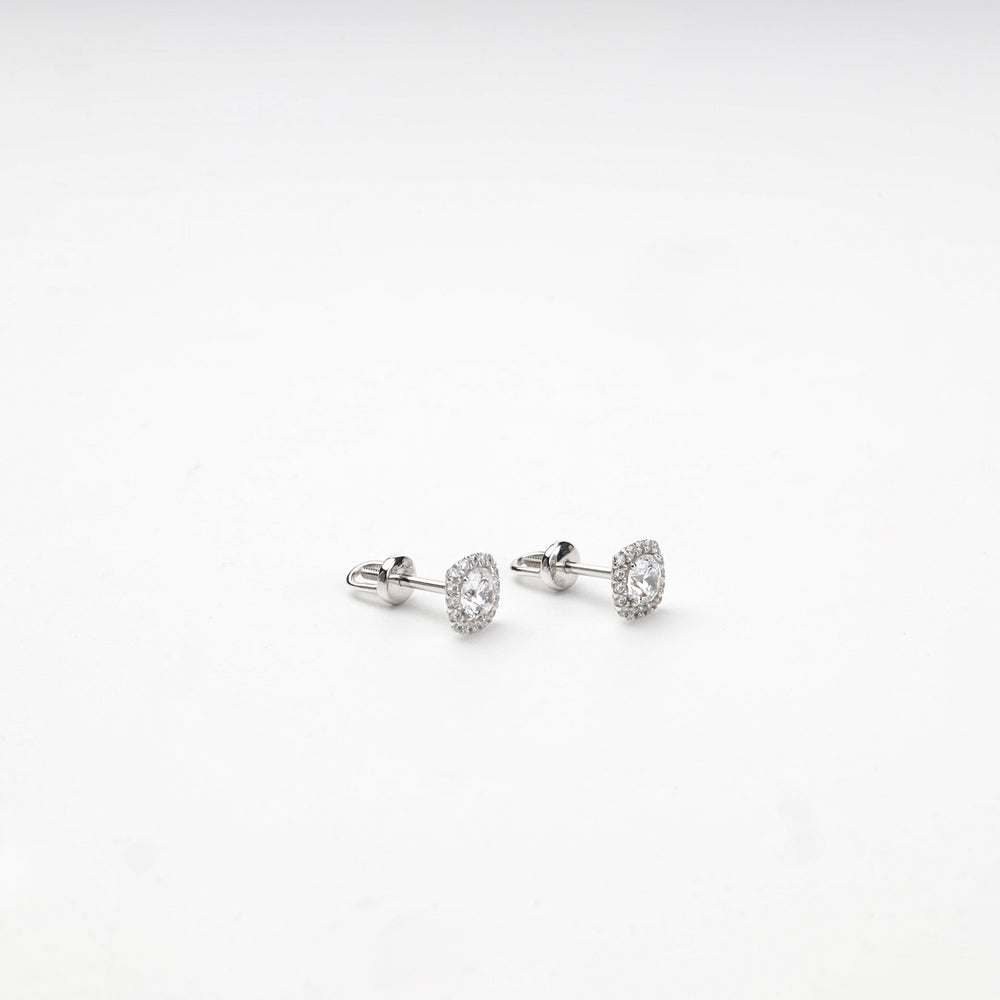 White Gold 14K (585) Cubic Zirconia Halo Stud Earrings | Ukrainian Jewelry