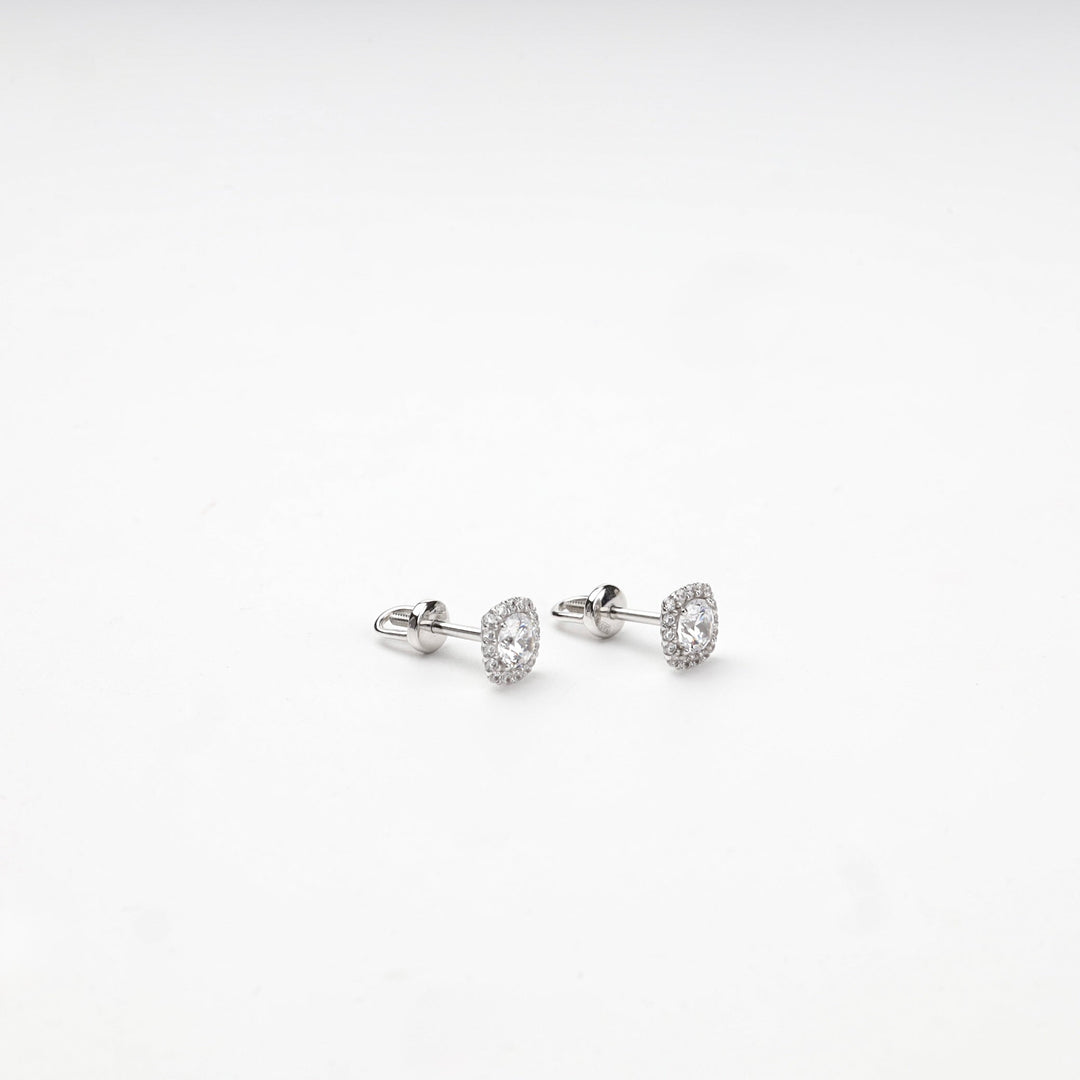 White Gold 14K (585) Cubic Zirconia Halo Stud Earrings | Ukrainian Jewelry