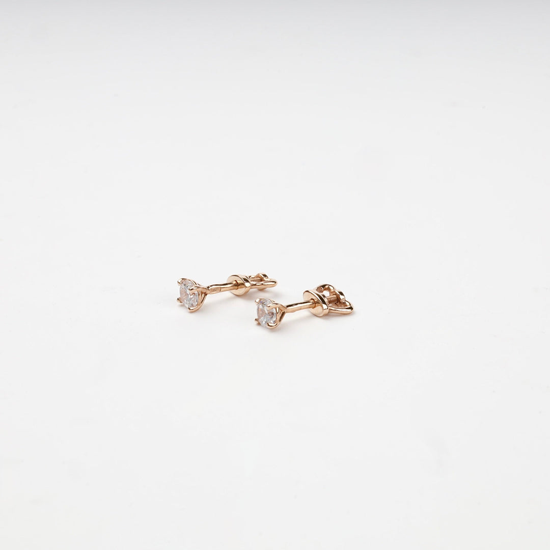 Rose Gold 14K (585) Cubic Zirconia Square Halo Stud Earrings | Ukrainian Jewelry