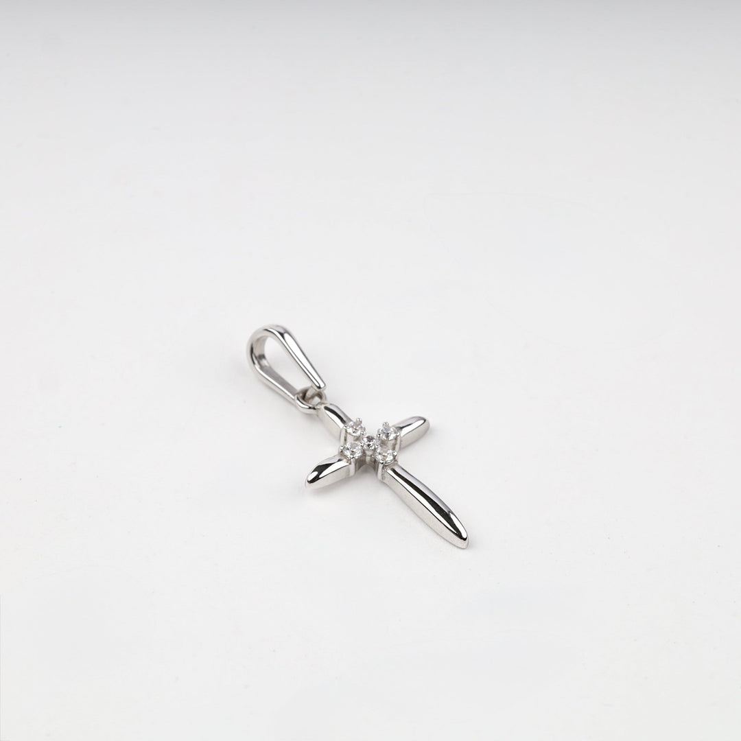 White Gold 14K (585) Cubic Zirconia Cluster Cross Pendant | Ukrainian Jewelry