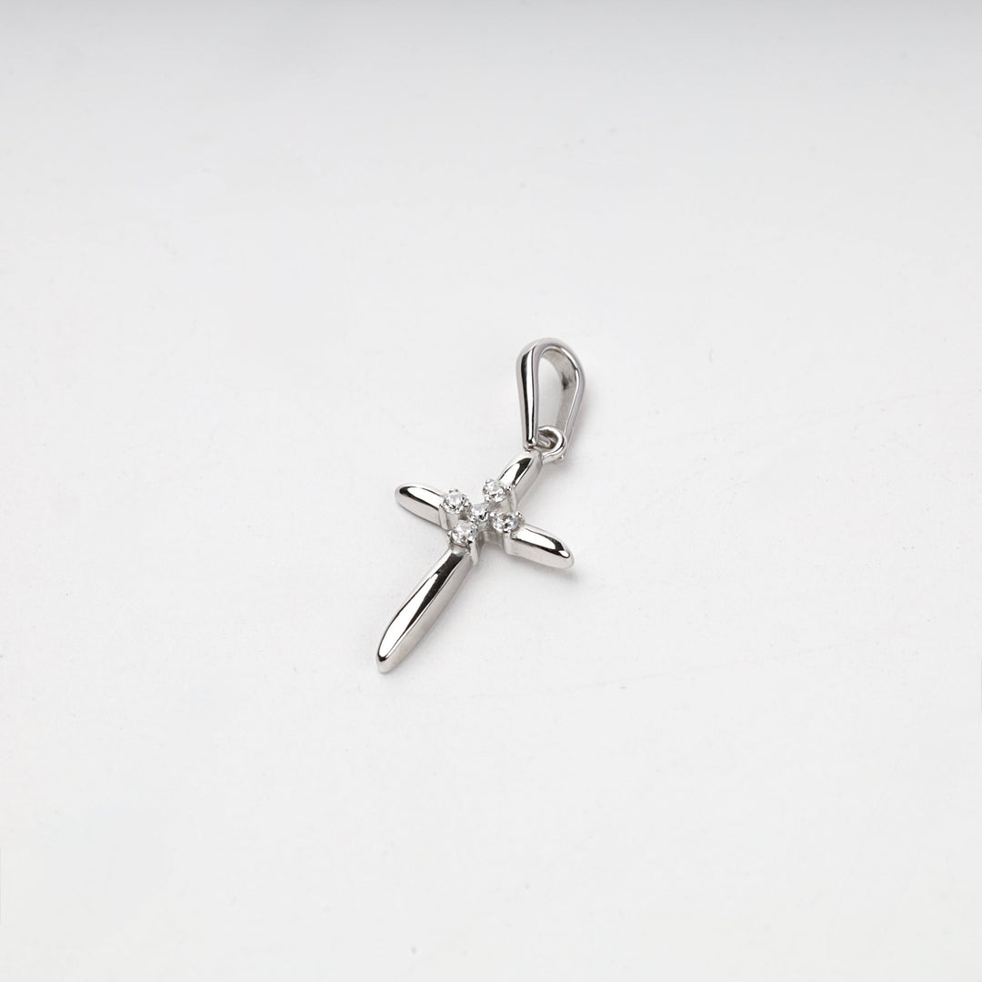 White Gold 14K (585) Cubic Zirconia Cluster Cross Pendant | Ukrainian Jewelry