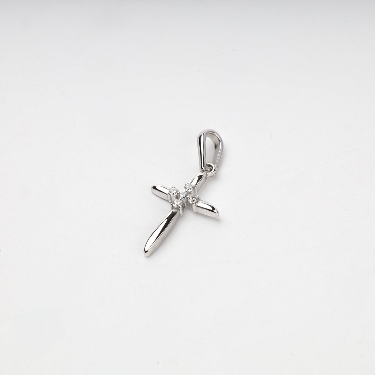 White Gold 14K (585) Cubic Zirconia Cluster Cross Pendant | Ukrainian Jewelry
