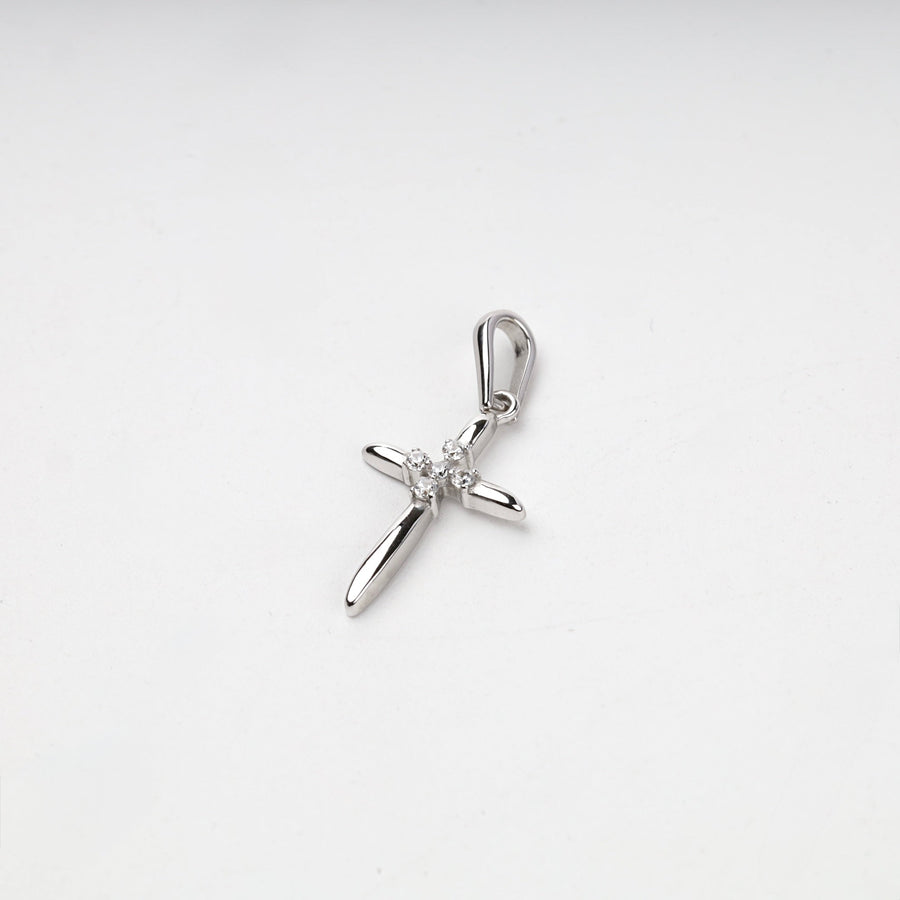 White Gold 14K (585) Cubic Zirconia Cluster Cross Pendant | Ukrainian Jewelry