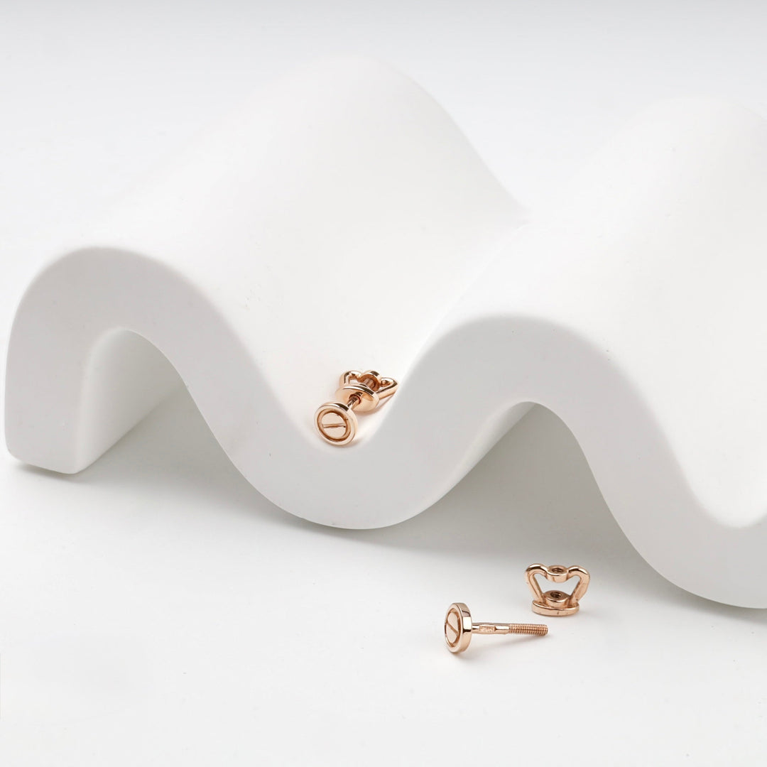 Rose Gold 14K (585) Round Screw Motif Stud Earrings | Ukrainian Jewelry