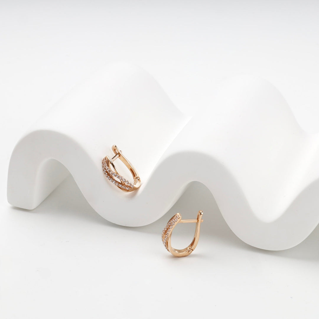 Rose Gold 14K (585) Interlaced Cubic Zirconia Earrings | Ukrainian Jewelry