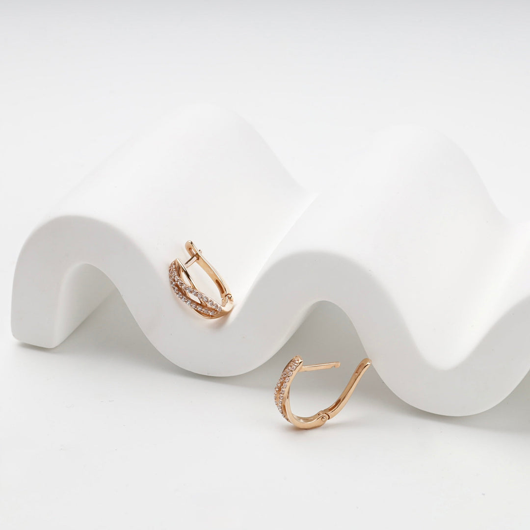 Rose Gold 14K (585) Interlaced Cubic Zirconia Earrings | Ukrainian Jewelry