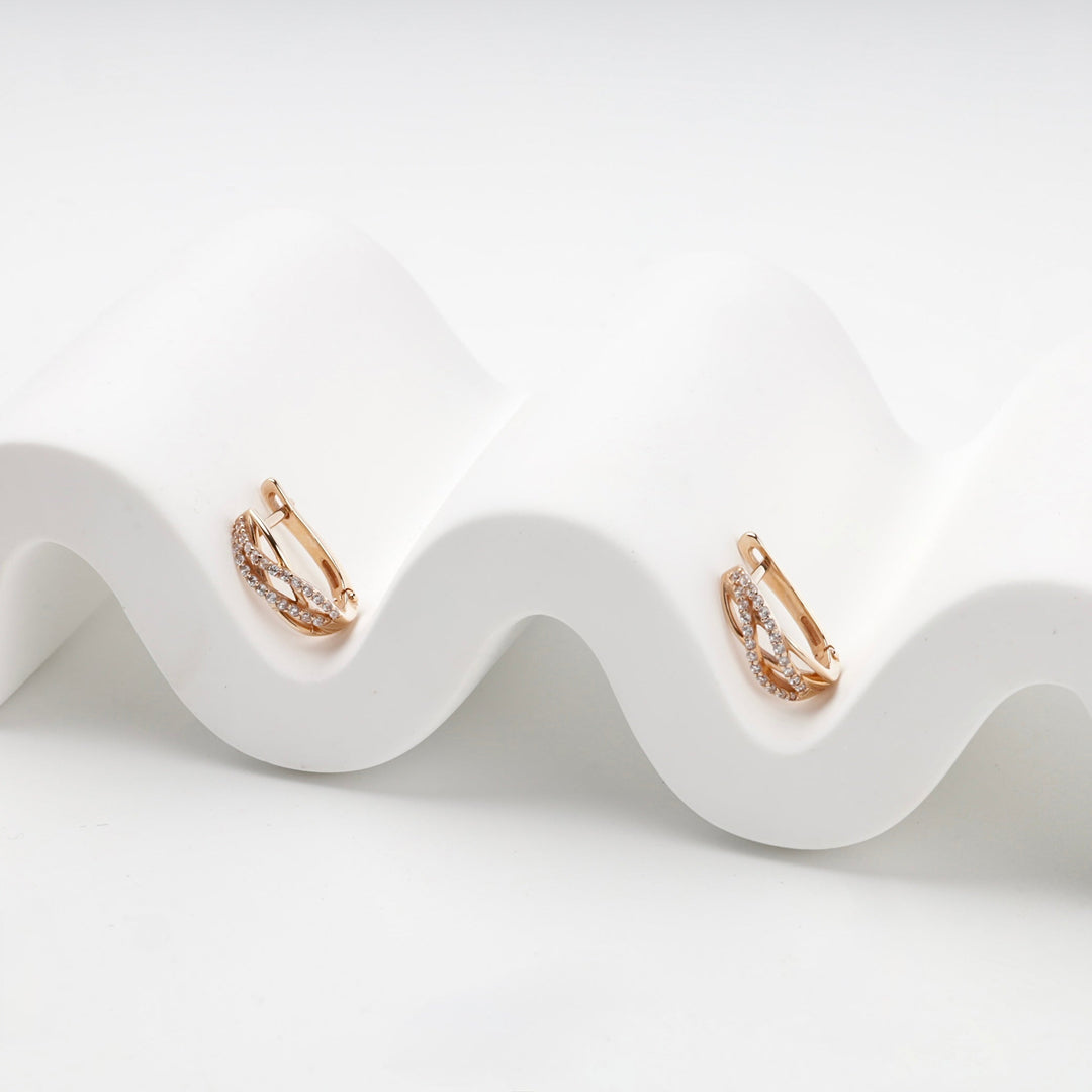 Rose Gold 14K (585) Interlaced Cubic Zirconia Earrings | Ukrainian Jewelry