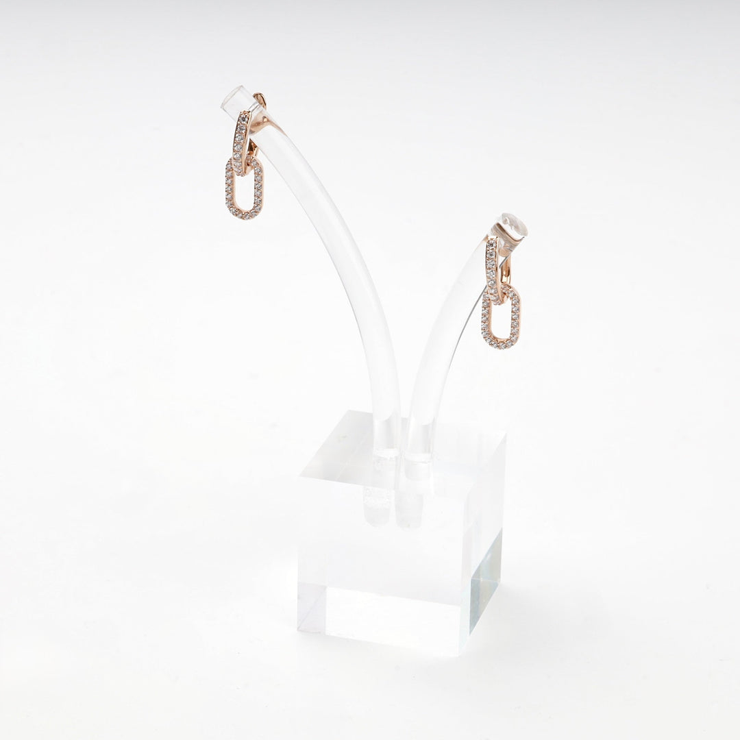 Rose Gold 14K (585) Cubic Zirconia Elongated Huggie Hoop Earrings | Ukrainian Jewelry
