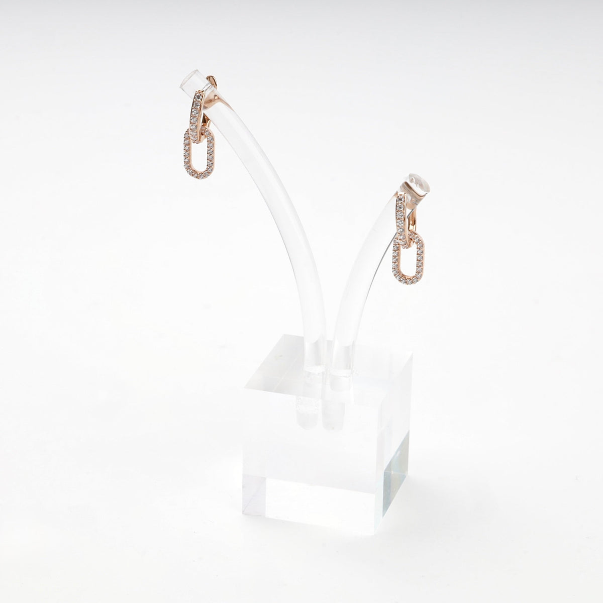 Rose Gold 14K (585) Cubic Zirconia Elongated Huggie Hoop Earrings | Ukrainian Jewelry