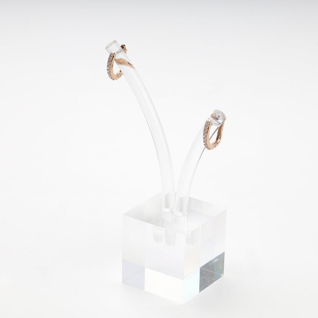 Rose Gold 14K (585) Cubic Zirconia Elongated Huggie Hoop Earrings | Ukrainian Jewelry
