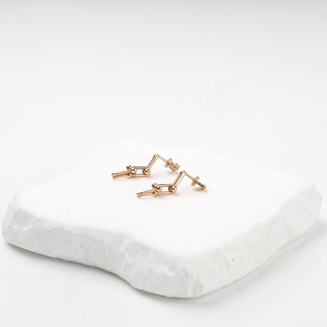Rose Gold 14K (585) Double-Link Drop Earrings | Ukrainian Jewelry