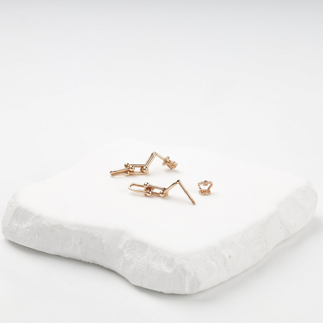 Rose Gold 14K (585) Double-Link Drop Earrings | Ukrainian Jewelry