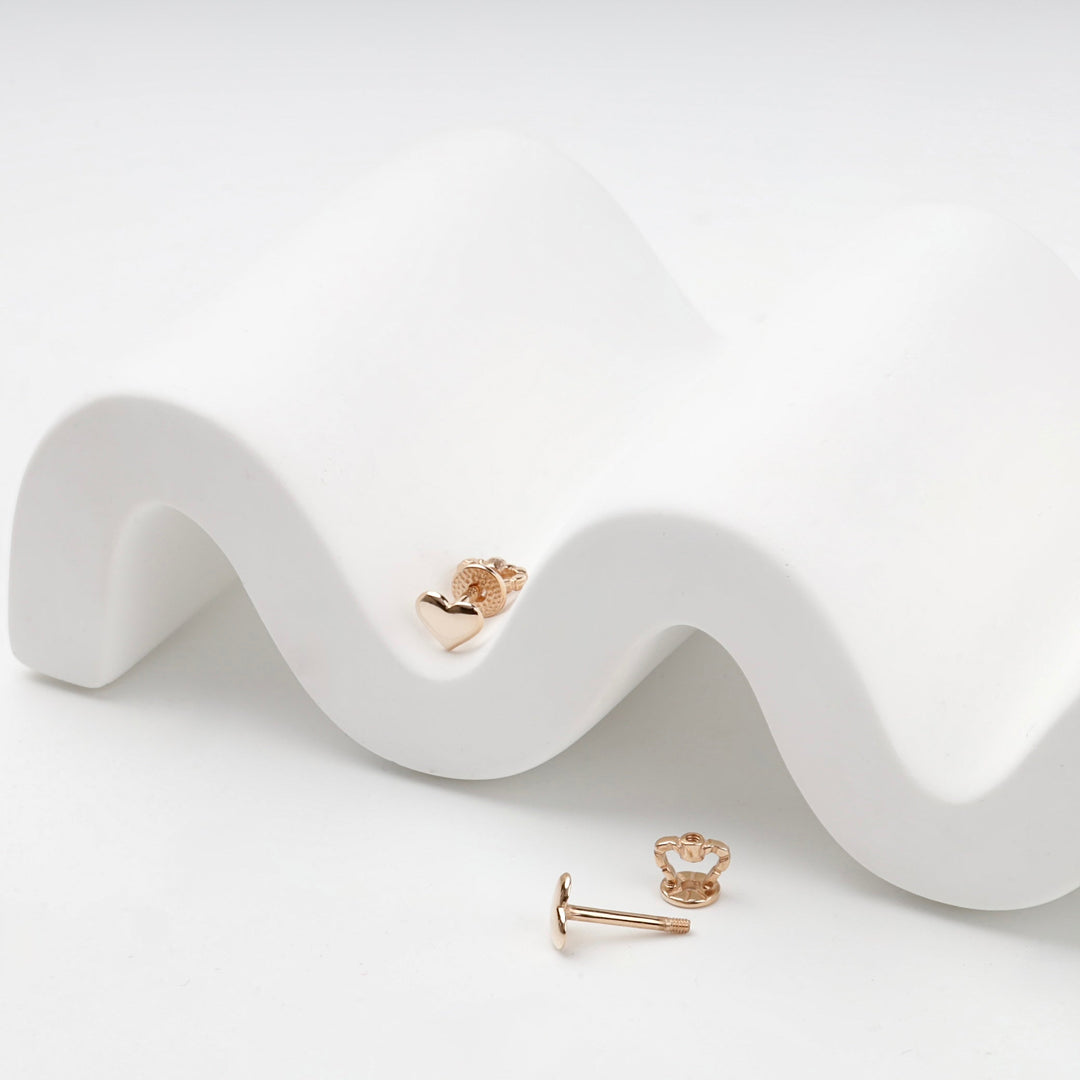 Rose Gold 14K (585) Heart Stud Earrings | Ukrainian Jewelry