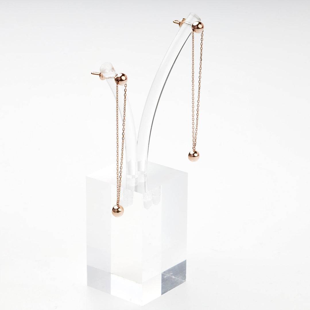 Rose Gold 14K (585) Double-Chain Ball Drop Earrings | Ukrainian Jewelry