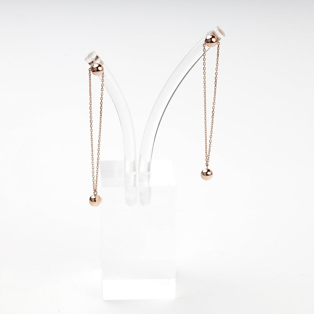 Rose Gold 14K (585) Double-Chain Ball Drop Earrings | Ukrainian Jewelry