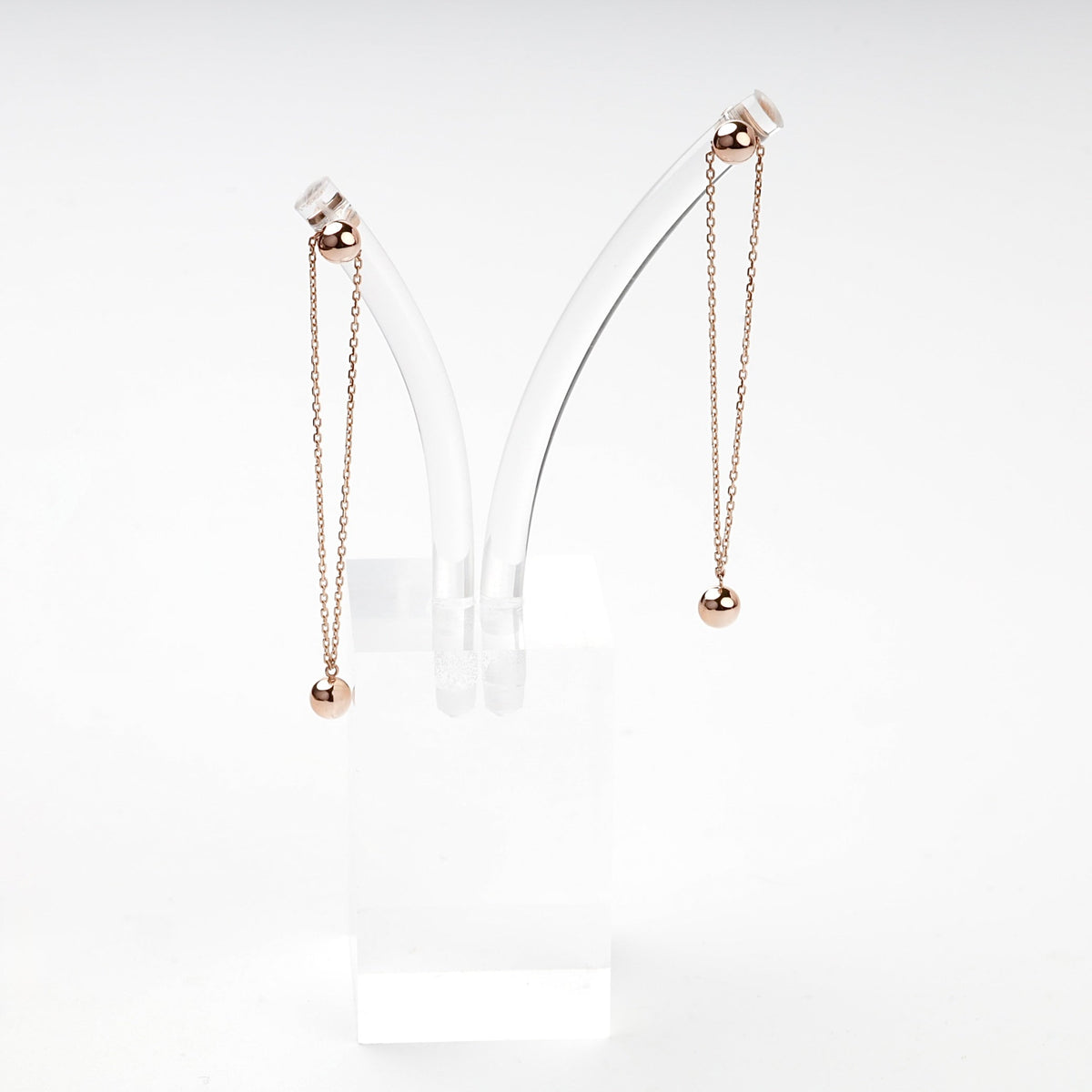 Rose Gold 14K (585) Double-Chain Ball Drop Earrings | Ukrainian Jewelry