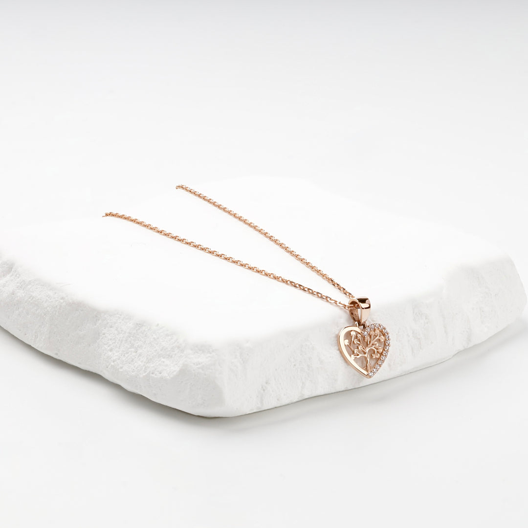 14K rose gold heart pendant, side profile