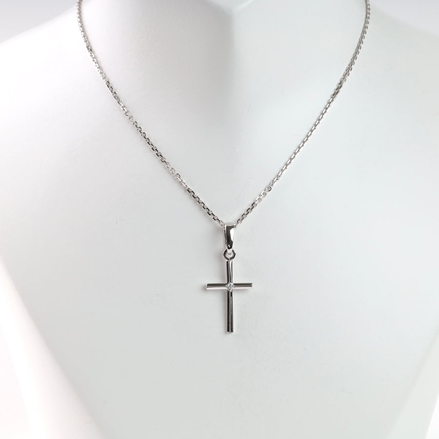 Pendant cross "Simplicity" | White gold 585 (14K) - Ukrainian Jewelry