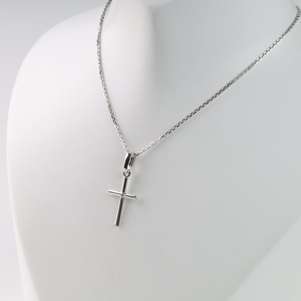 Pendant cross "Simplicity" | White gold 585 (14K) - Ukrainian Jewelry
