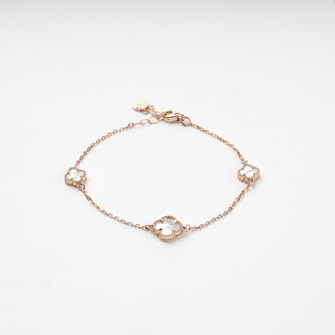 Rose Gold 14K (585) Mother-of-Pearl Clover Station Bracelet | Ukrainian Jewelry
