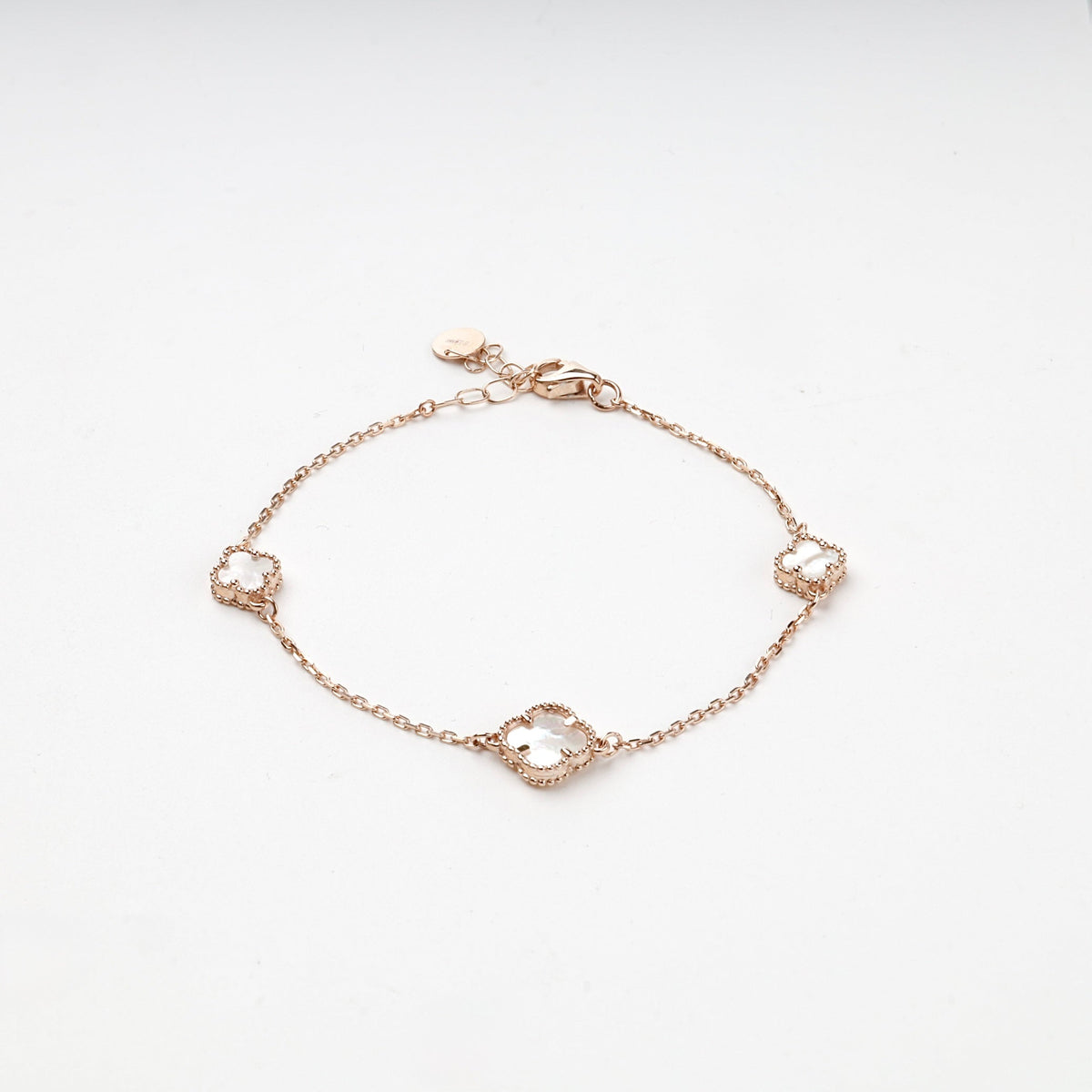 Rose Gold 14K (585) Mother-of-Pearl Clover Station Bracelet | Ukrainian Jewelry