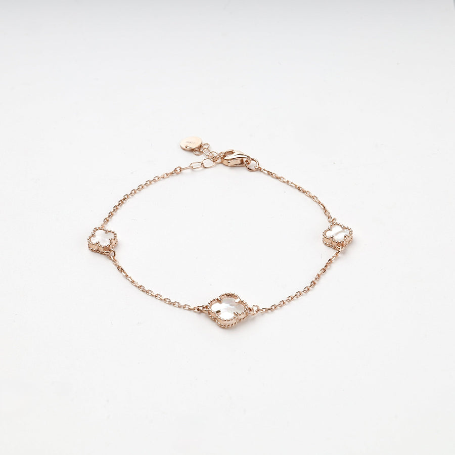 Rose Gold 14K (585) Mother-of-Pearl Clover Station Bracelet | Ukrainian Jewelry