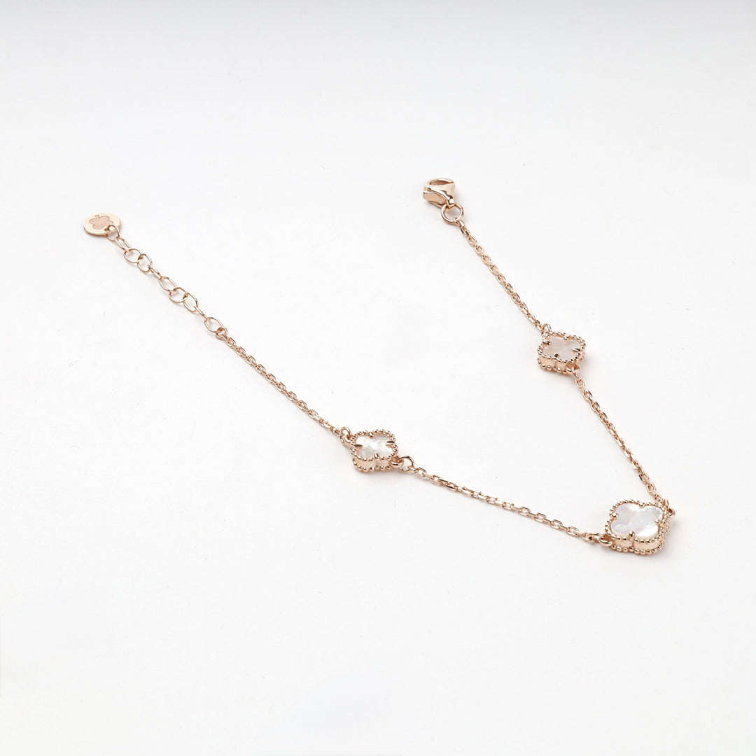 Rose Gold 14K (585) Mother-of-Pearl Clover Station Bracelet | Ukrainian Jewelry