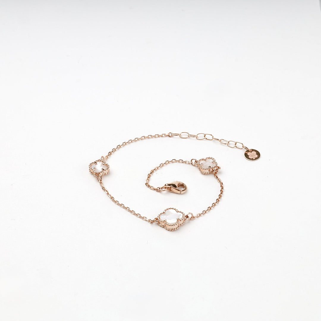 Rose Gold 14K (585) Mother-of-Pearl Clover Station Bracelet | Ukrainian Jewelry