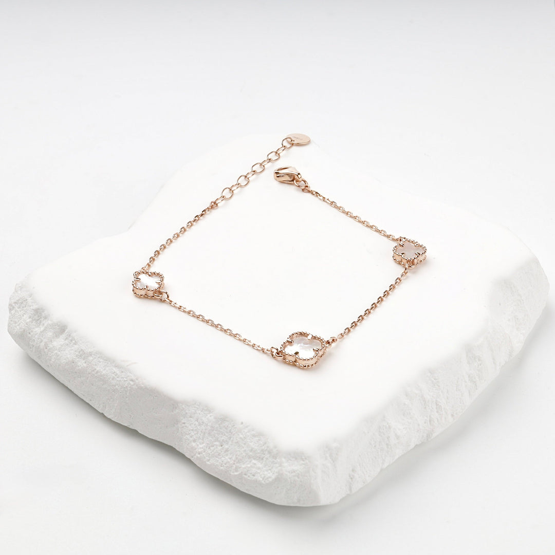 Rose Gold 14K (585) Mother-of-Pearl Clover Station Bracelet | Ukrainian Jewelry