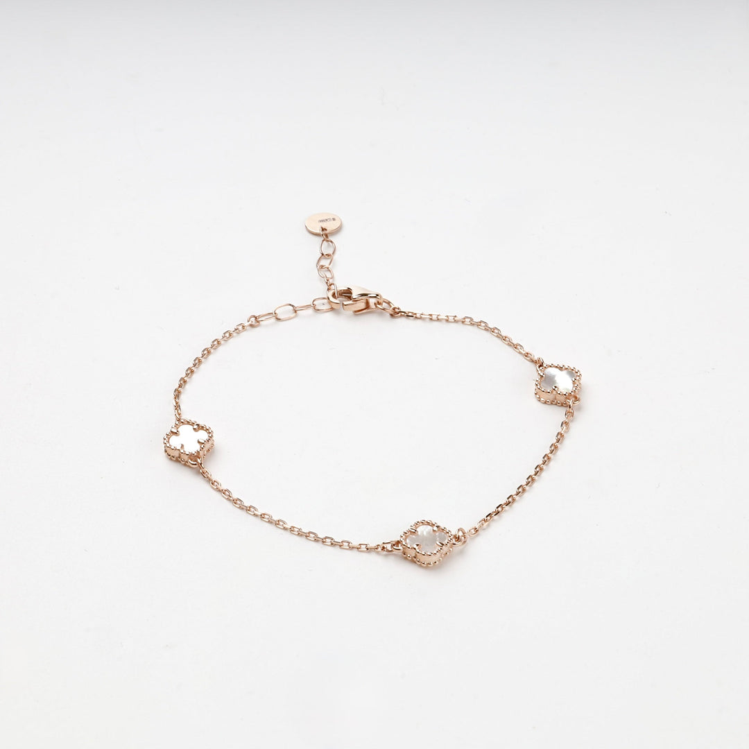 Rose Gold 14K (585) Mother-of-Pearl Clover Station Bracelet | Ukrainian Jewelry