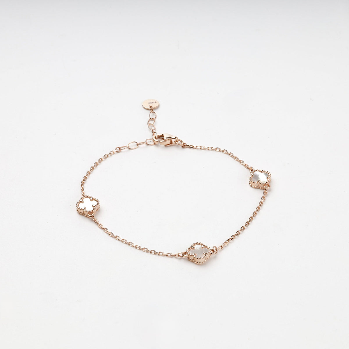 Rose Gold 14K (585) Mother-of-Pearl Clover Station Bracelet | Ukrainian Jewelry
