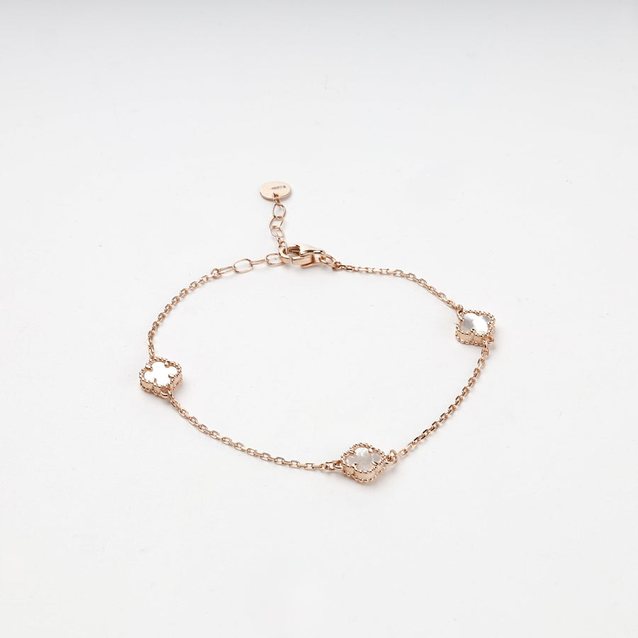 Rose Gold 14K (585) Mother-of-Pearl Clover Station Bracelet | Ukrainian Jewelry