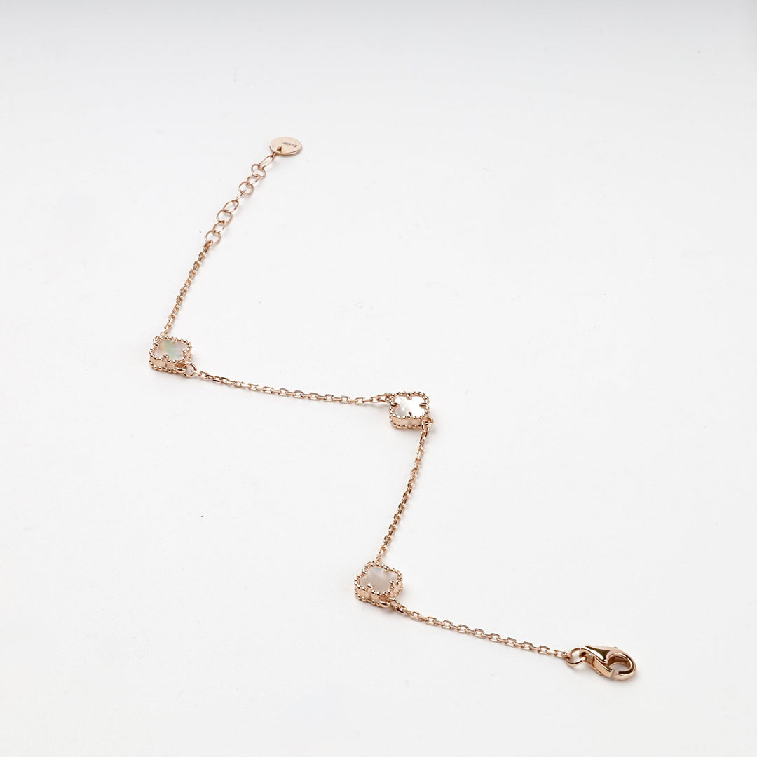 Rose Gold 14K (585) Mother-of-Pearl Clover Station Bracelet | Ukrainian Jewelry