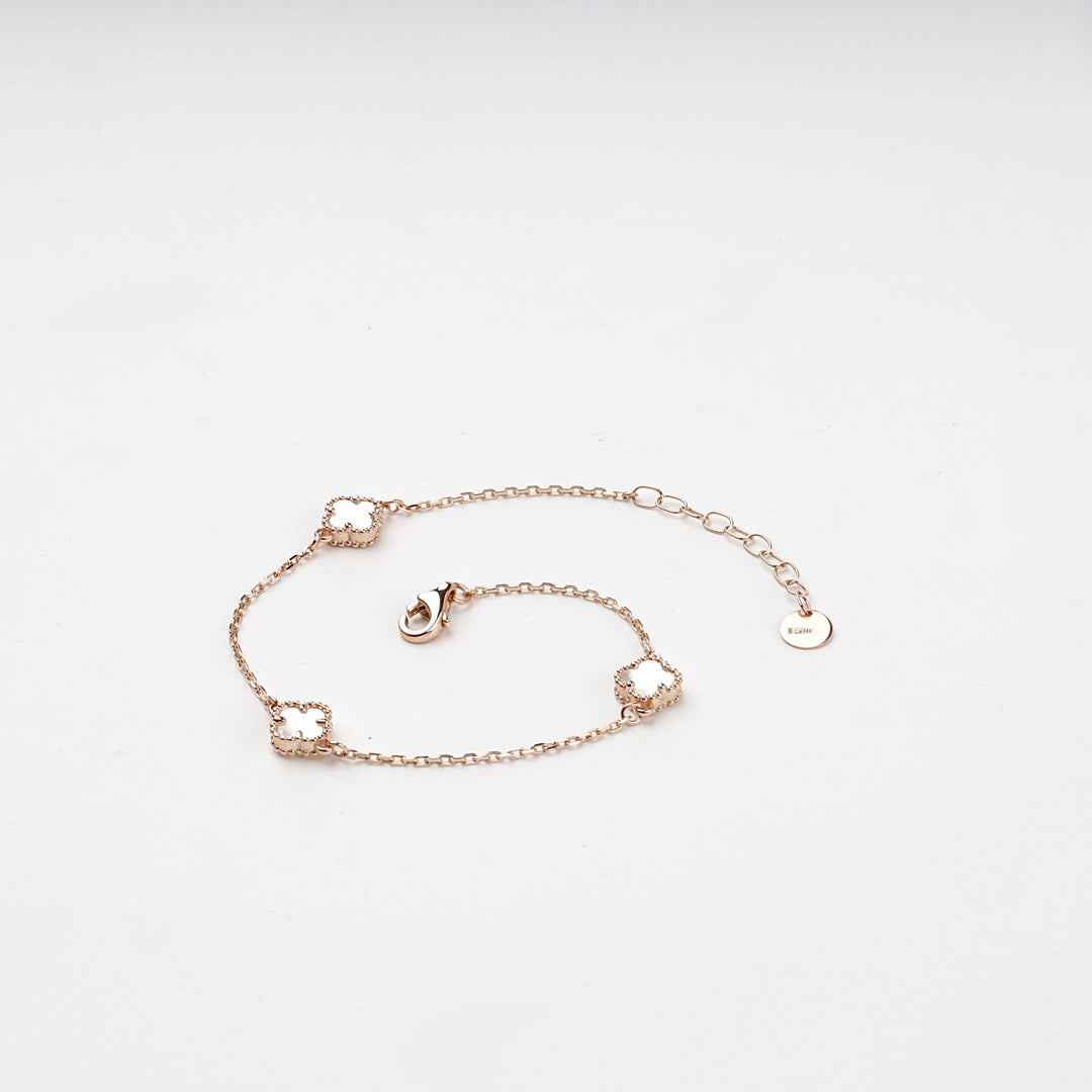 Rose Gold 14K (585) Mother-of-Pearl Clover Station Bracelet | Ukrainian Jewelry