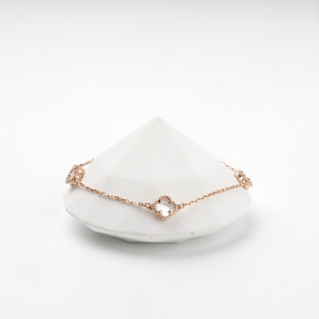 Rose Gold 14K (585) Mother-of-Pearl Clover Station Bracelet | Ukrainian Jewelry