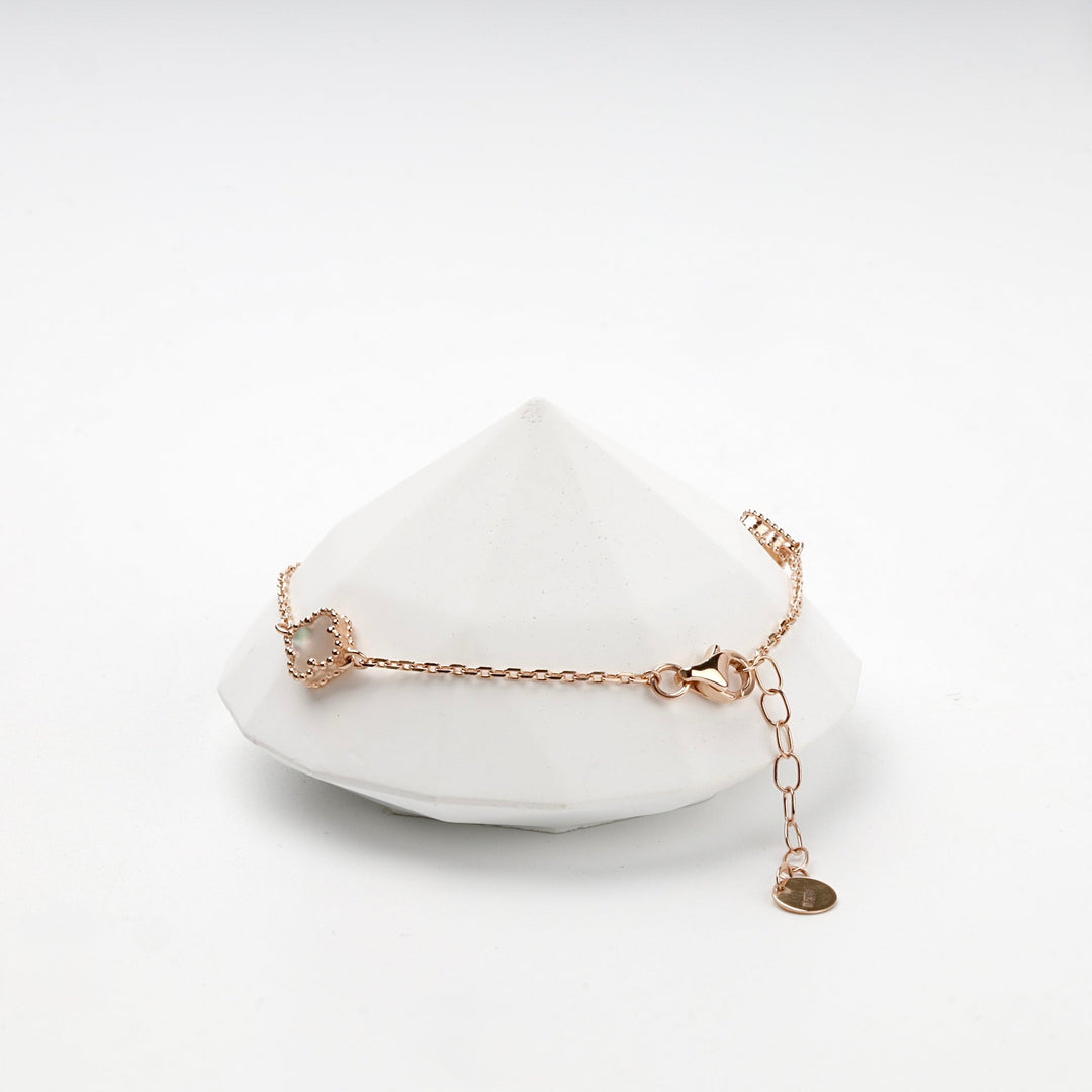 Rose Gold 14K (585) Mother-of-Pearl Clover Station Bracelet | Ukrainian Jewelry