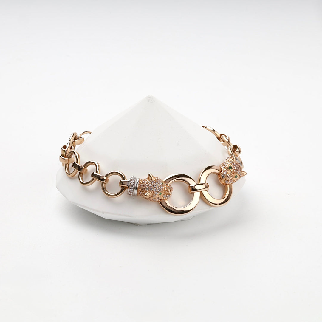 Rose Gold 14K (585) Cubic Zirconia Panther Link Bracelet | Ukrainian Jewelry