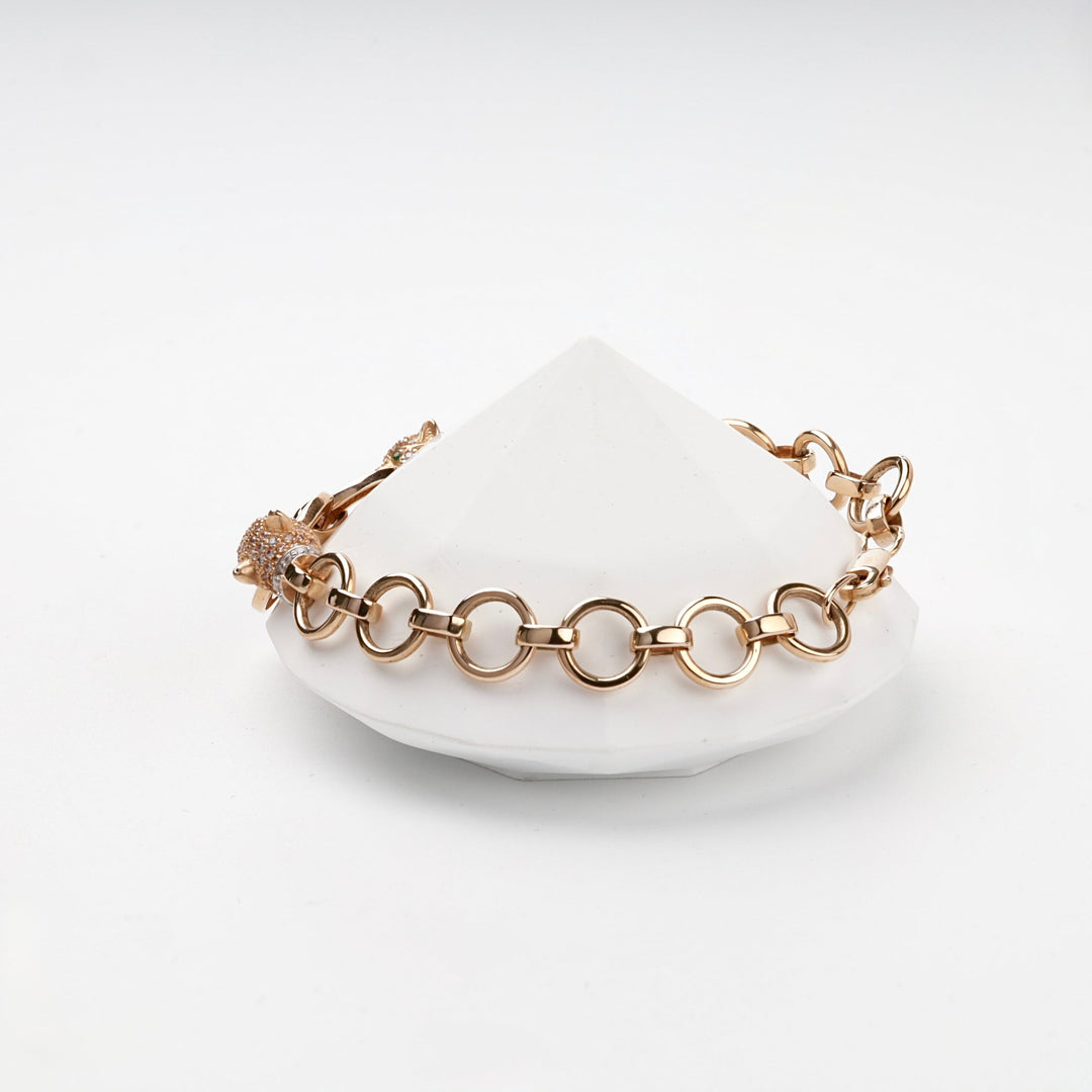 Rose Gold 14K (585) Cubic Zirconia Panther Link Bracelet | Ukrainian Jewelry