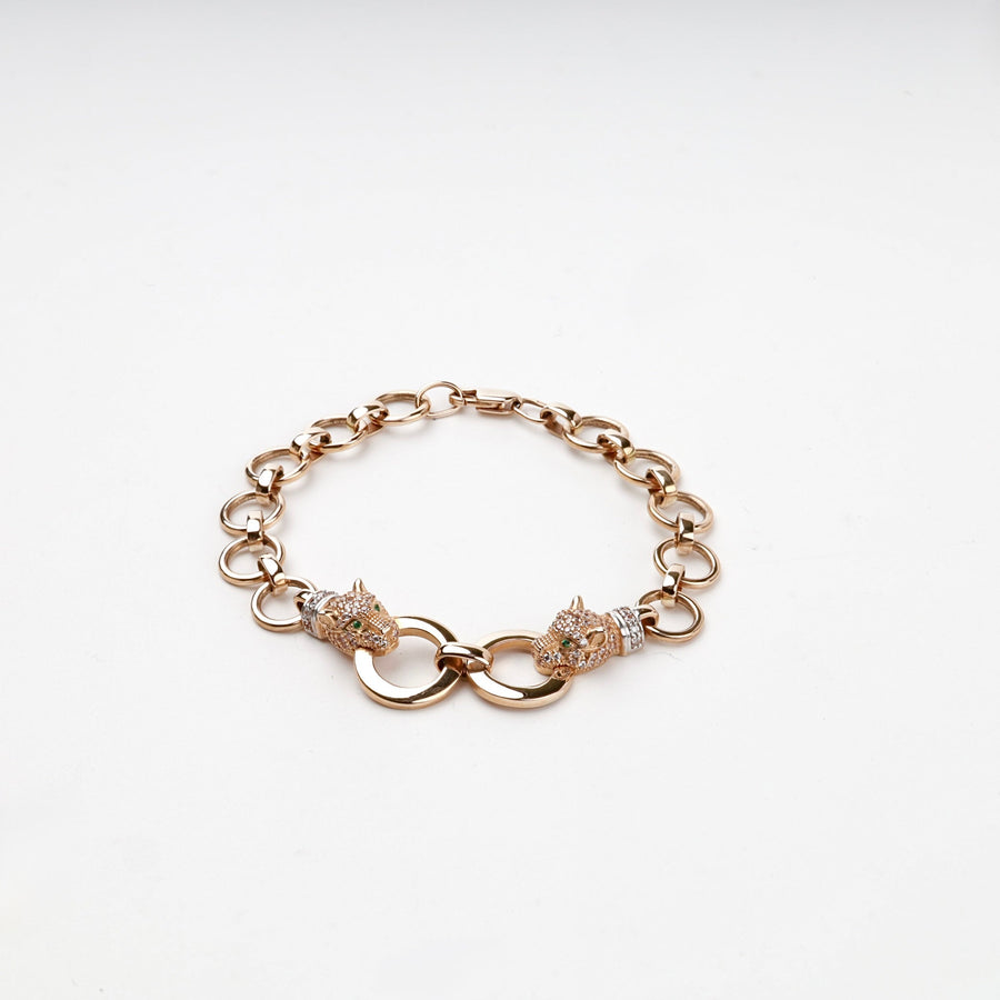 Rose Gold 14K (585) Cubic Zirconia Panther Link Bracelet | Ukrainian Jewelry