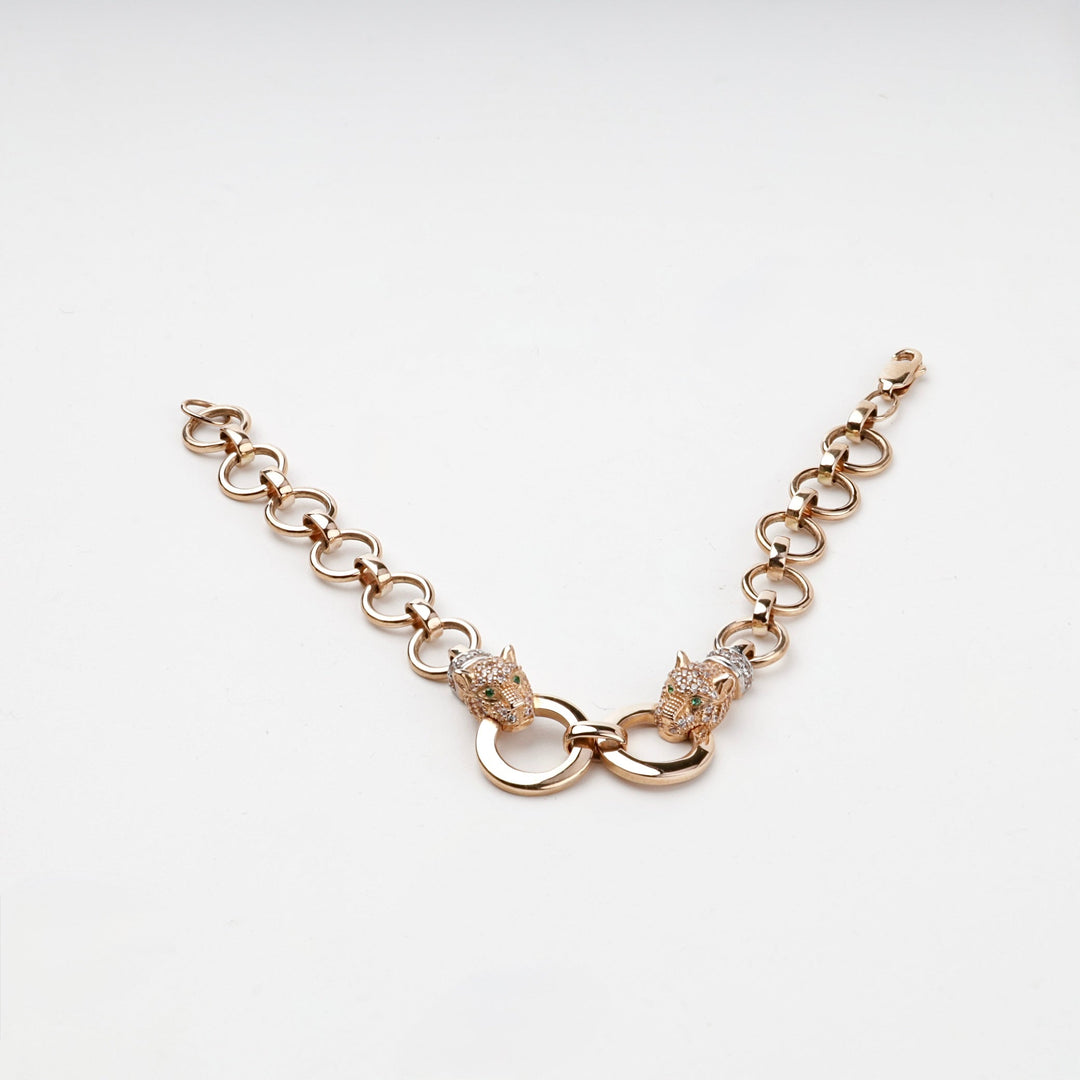 Rose Gold 14K (585) Cubic Zirconia Panther Link Bracelet | Ukrainian Jewelry